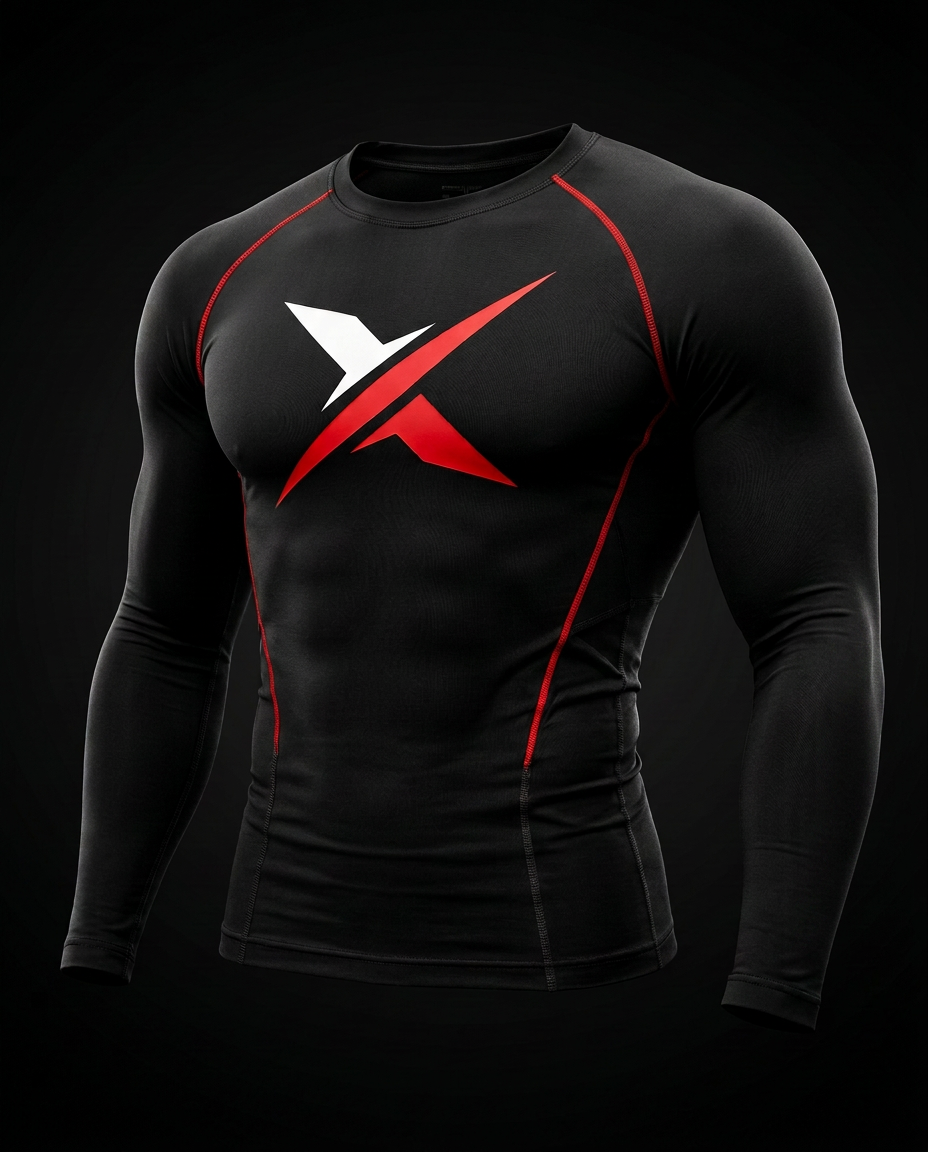 Long Sleeve Compression Shirt in Black / Red