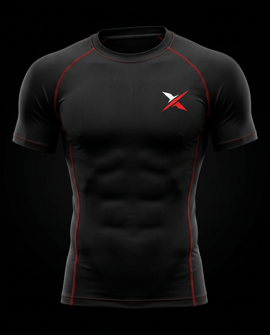 Short Sleeve Compression Shirt in Black / Red
